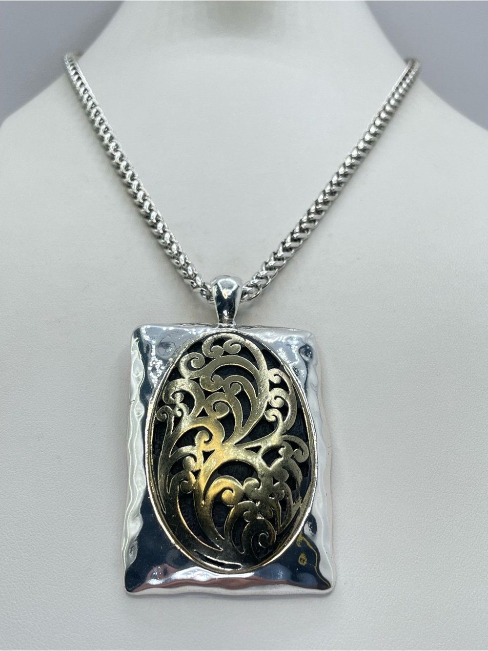 Silver Gold Tone Chunky Filigree Pendant Statement Chain Necklace Bold